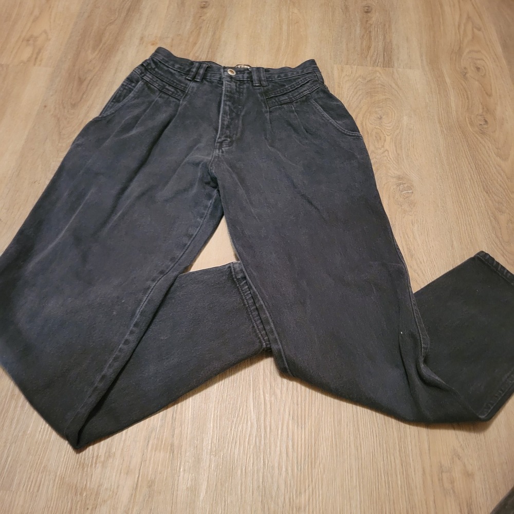 Forenza Women Jeans 6 Black Cotton Pleated High Waisted Mom Vintage Tapered